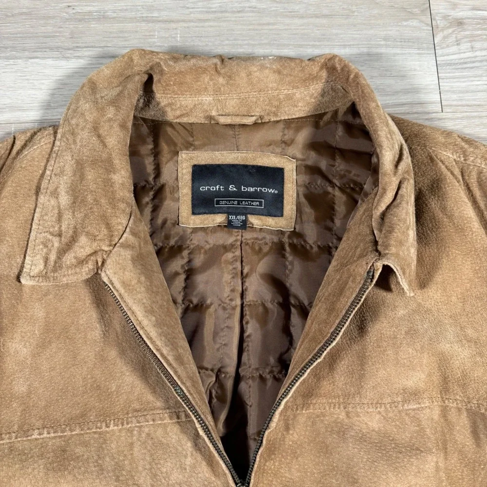 Y2K Croft & Barrow Genuine Leather Suede Jacket Tan Quilted Lined ‎ Size XXL